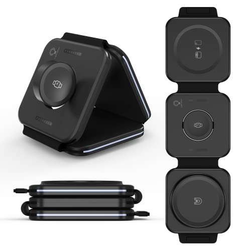 Hohosb Mag-Safe Ladegerät, 3 in 1 Faltbare Magnetische Kabellose Ladestation,Faltbare Wireless Ladepad Kompatibel mit iPhone 12/13 Series,AirPods Pro/2/3,iWatch 7/6/SE/5/4/3/2 (18W Adapter enthalten) von Hohosb