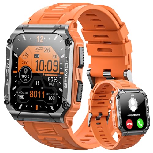 Hohosb Sport Smart Watch für Männer Frauen Antwort/Anrufe, Fitness Tracker 1,95" Touchscreen Herzfrequenz Schlaf Monitor, IP68 Wasserdicht Fitness Smartwatches Kompatibel mit Android IOS-Orange von Hohosb