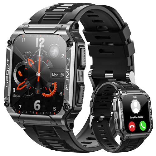 Hohosb Sport Smart Watch für Männer Frauen Antwort/Anrufe, Fitness Tracker 1,95" Touchscreen Herzfrequenz Schlaf Monitor, IP68 Wasserdicht Fitness Smartwatches Kompatibel mit Android IOS-Schwarz von Hohosb