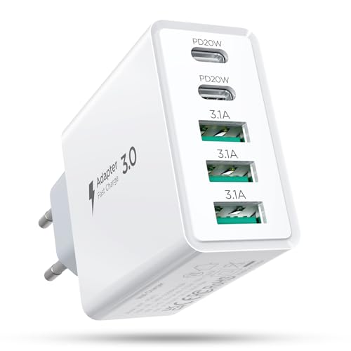 Hohosb USB C Ladegerät,50W 5-Port USB C Ladegerät Block,USB Adapter USB C Ladestecker für iPhone 16 15 14 13 12 11 Pro Max,iPad,Google Pixel,Samsung Galaxy und mehr-Weiß von Hohosb