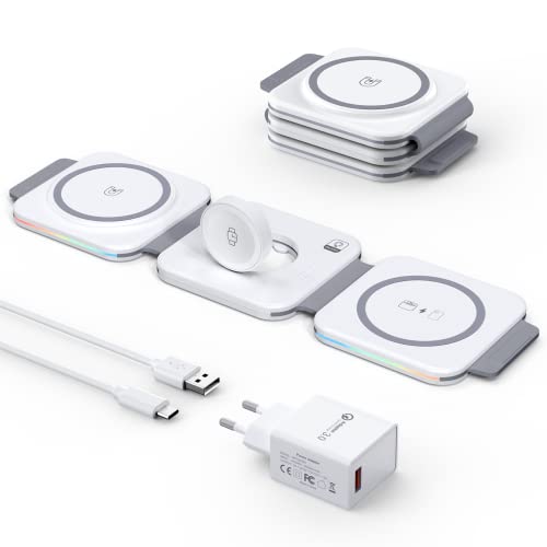 Mag-Safe Ladegerät,Hohosb 3 in 1 Faltbare Magnetische Kabellose Ladestation,Faltbare Wireless Ladepad Kompatibel mit iPhone 12/13 Series,AirPods Pro/2/3,iWatch 7/6/SE/5/4/3/2 (18W Adapter enthalten) von Hohosb