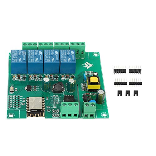 Hojffuue ESP8266 Drahtloses WIFI 4 Kanal Relais Modul ESP-12F Wifi Entwicklungs Platine für AC / 5V / 8-80V Netzteil, Grün von Hojffuue