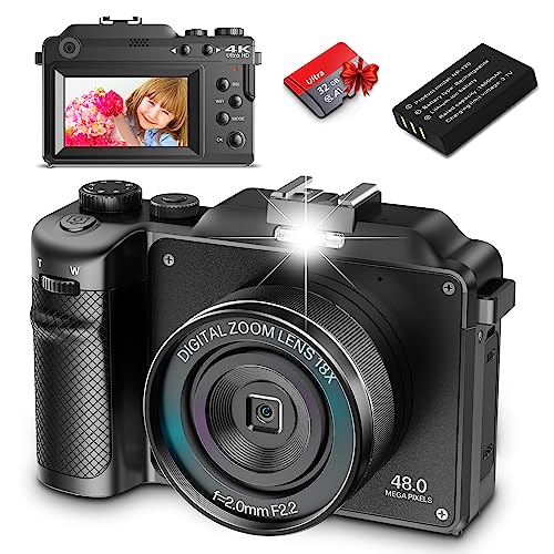 Digitalkamera, 4K 48MP Autofokus Kamera Fotokamera mit 64GB Karte & WiFi, 3.0'' Bildschirm Vlogging Kamera für YouTube 18x Zoom mit Blitz Fotoapparat, Kompaktkamera für Teens Anfänger von Hojocojo