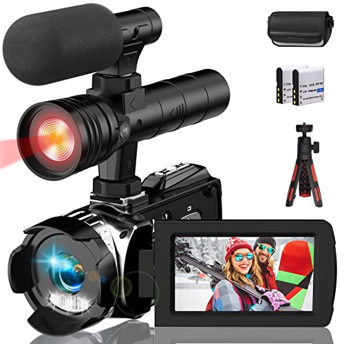 Hojocojo 4K Videokamera Camcorder UHD 48MP IR Nachtversion Vlogging Kamera,60 FPS 24X Digital Zoom 3" LCD-Bildschirm YouTube Digitaler Camera mit Mikrofon,Stativ,2 Batterien von Hojocojo