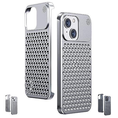 Aluminum Alloy Phone Case, Aromatherapy Aluminum Alloy Hollow Cooling Frameless Phone Case Anti-Fall Heat Dissipation Bezel Slim (for iPhone14pro, Silver) von Hokuto