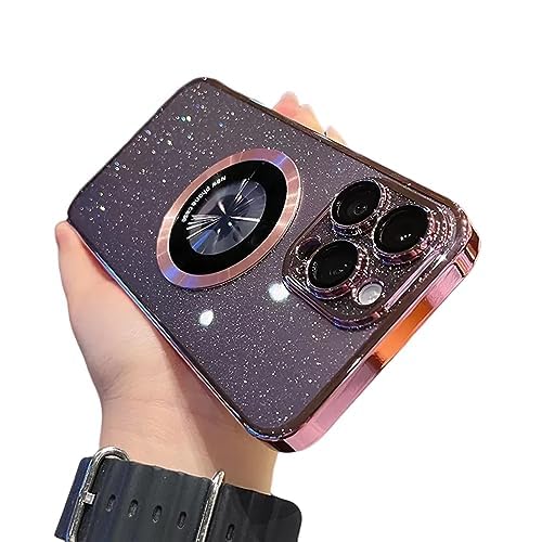 Magnetische Apple-Telefonhülle Mit Galvanisiertem Glitzer-Leaky-Label, Electroplated Glitter Leaky Label Magnetic Apple Phone Case for iPhone 12 13 14 Promax (for iPhone 12ProMax,Pink) von HOKUTO