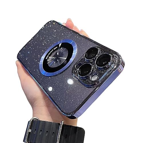Magnetische Apple-Telefonhülle Mit Galvanisiertem Glitzer-Leaky-Label, Electroplated Glitter Leaky Label Magnetic Apple Phone Case for iPhone 12 13 14 Promax (for iPhone 13Pro,Blue) von HOKUTO