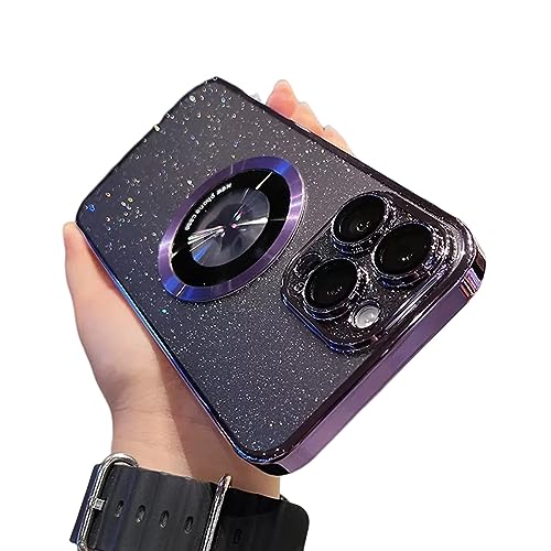 Magnetische Apple-Telefonhülle Mit Galvanisiertem Glitzer-Leaky-Label, Electroplated Glitter Leaky Label Magnetic Apple Phone Case for iPhone 12 13 14 Promax (for iPhone 13Pro,Purple) von HOKUTO