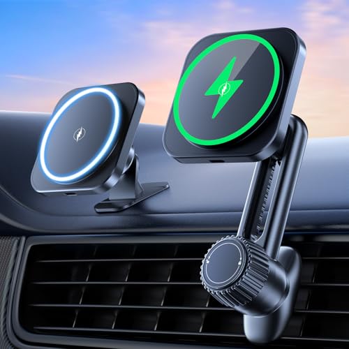 Holdersafe 15W Autohalterung mit Ladefunktion - 2024 Wireless Charger Auto Kfz Ladegerät für MagSafe kompatibel mit iPhone 15/14/13/12 Pro Plus Max Series von Holdersafe