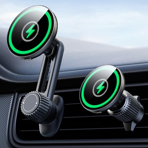 Holdersafe Autohalterung mit 15W Ladefunktion – Kabelloses Schnellladegerät für iPhone 16/15/14/13/12 Pro Max – 360° Drehung, Keine blockierten Lüftungsschlitze, kompatibel mit 99% der Autos von Holdersafe