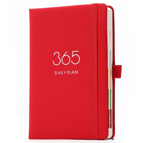 Tagebuch 2024, A5 2024 Tagebuch Tag pro Seite,Tagesplaner, Planen Sie Ihr Jahr von Januar 2024 bis Dezember 2024 mit monatlichen Registern, buntem Seitendesign, Stiftschlaufe und Gesäßtasche (Rot) von Holderzwu