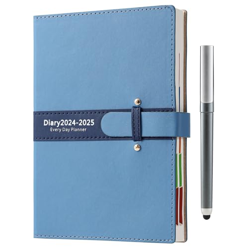 Terminplaner 2024–2025, A5, ein Tag pro Seite, akademischer Terminkalender von Juli 2024 – Juni 2025, Hardcover-Organizer mit Stundenplaner, Tages- und Monatsplaner mit Stift, buntes Monatstab, von Holderzwu