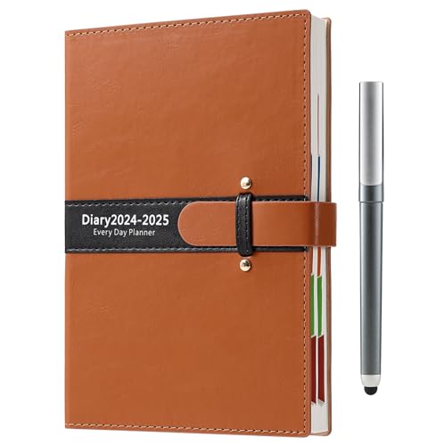 Terminplaner 2024–2025, A5, ein Tag pro Seite, akademischer Terminkalender von Juli 2024 – Juni 2025, Hardcover-Organizer mit Stundenplaner, Tages- und Monatsplaner mit Stift, buntes Monatstab, von Holderzwu