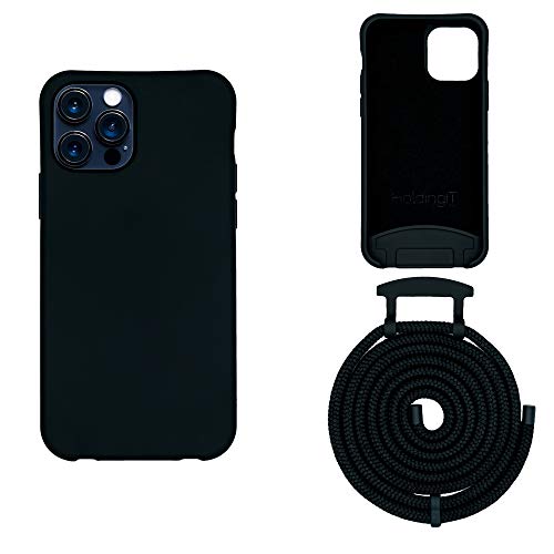 HoldingIT Crossbody Handyhülle mit Abnehmbarem Umhängeband Kompatibel mit iPhone 14, 2 in 1 Crossbody iPhone Cover mit Fallschutz, Verstellbares Seil Schwarz von HoldingIT