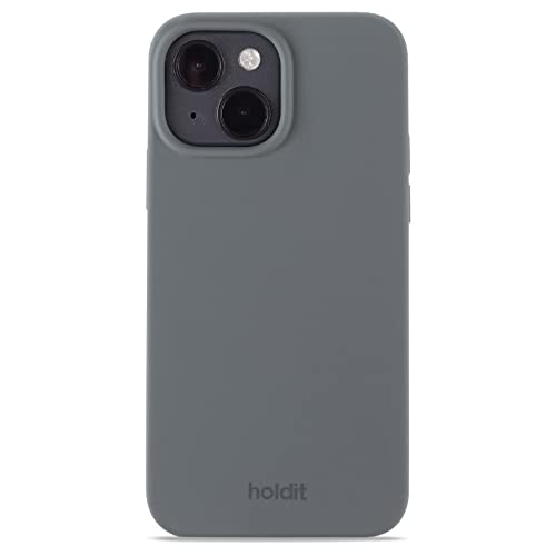 Holdit Silikonhülle iPhone 14/13-0,8mm Ultra dünn Handyhülle Silikon - Trendy Slim Silicone case mit Voller Schutz (erhöhte Kante für Kameraschutz) - Space Gray von Holdit