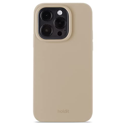 holdit Silikonhülle iPhone 14 Pro - 0,8mm Ultra dünn Handyhülle Silikon - Trendy Slim Silicone case mit Voller Schutz (erhöhte Kante für Kameraschutz) - Latte Beige von holdit