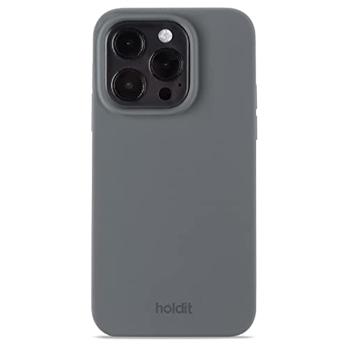 holdit Silikonhülle iPhone 14 Pro - 0,8mm Ultra dünn Handyhülle Silikon - Trendy Slim Silicone case mit Voller Schutz (erhöhte Kante für Kameraschutz) - Space Gray von holdit
