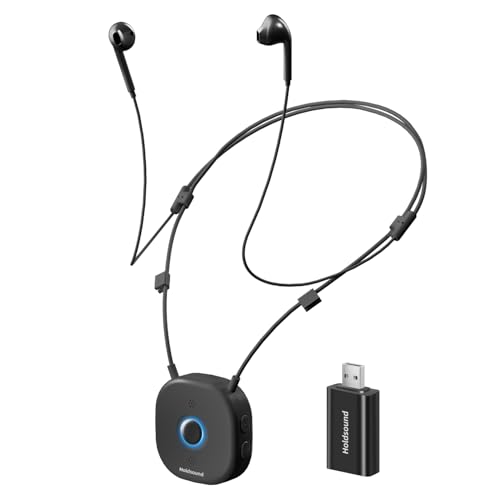 Holdsound Funkkopfhörer Kabellos für TV - Kopfhörer für Fernseher mit USB-Sender (Optisch, 3,5mm), L/R Balance Lautstärkeregelung, Einfache Einrichtung für Senioren, 30 M, 15 Std (Schwarz) von Holdsound