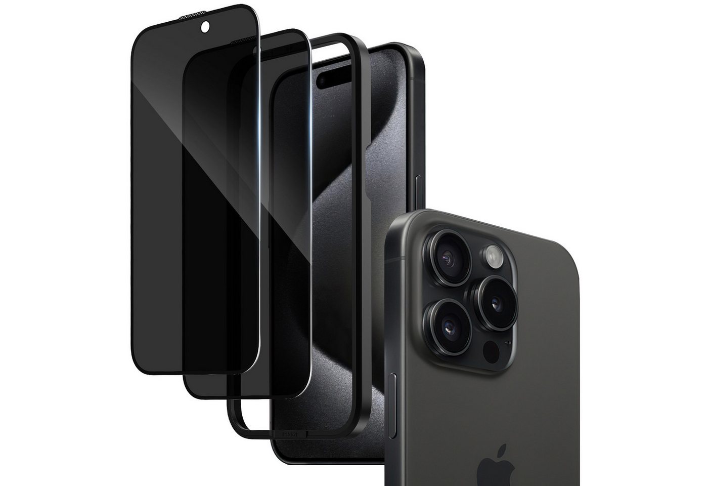 Holeohon Schutzfolie Schutzfolie Panzerglas Blickschutz Kompatibel mit, (iPhone 16 Pro Max/ iPhone 16 Pro/ iPhone 16 Plus/ iPhone 16/ iPhone 15 Pro Max/ iPhone 15 Pro/ iPhone 15 Plus/ iPhone 15, 2 Privacy Glass + 1 Montagerahmen), 9H Härte Panzerfolie, HD Displayschutz, Ultra-klar, Anti-Fingerprint. von Holeohon