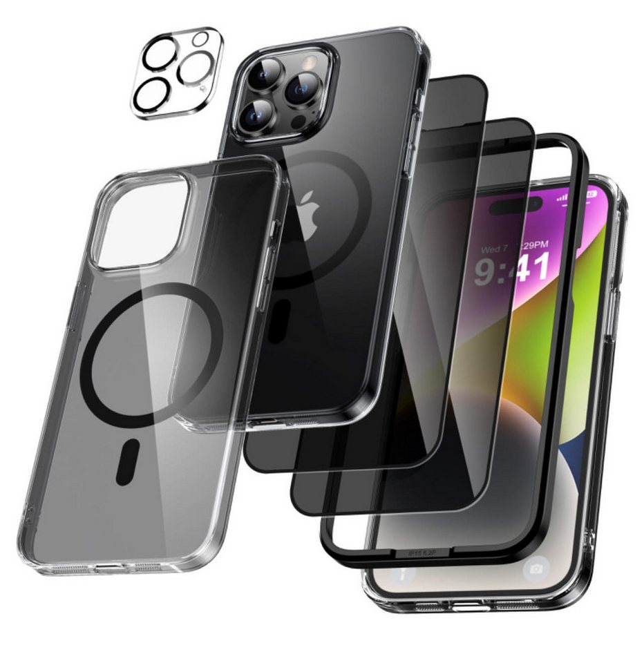 Holeohon Smartphone-Hülle HD Schutzfolie 5 in 1 Handyhülle und Panzerglas für iPhone 15 Pro Max/ iPhone 15 Pro/ iPhone 14 Pro Max/ iPhone 14 Pro, Wireless-Charging kompatibel, Transparent Case, Vergilbt nicht. von Holeohon