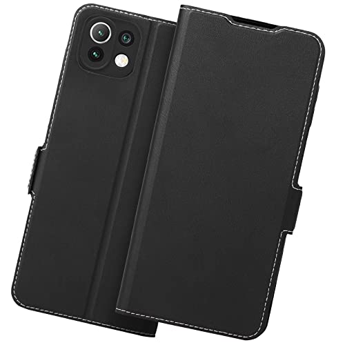 Holidi Xiaomi Mi 11 Lite 5G Hülle, Handyhülle Xiaomi 11 Lite 5G, (Case Kompatibel Xiaomi Mi 11 Lite 4G, Mi 11 Lite 5G mit und Xiaomi 11 Lite 5G NE), Klapphülle Schutzhülle Tasche Klappbar. Schwarz von Holidi