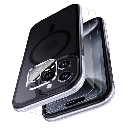 Holidi für iPhone 15 Pro Hülle Kompatibel mit MagSafe『4 IN 1』3D-Airbag Protection Phone, Handyhülle Stoßfest Kratzfest Schutzhülle Case Edle Matt - Schwarz von Holidi