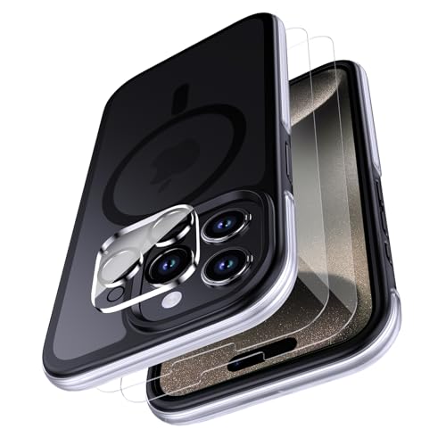 Holidi für iPhone 15 Pro Max Hülle Kompatibel mit MagSafe『4 IN 1』3D-Airbag Protection Phone, Handyhülle Stoßfest Kratzfest Schutzhülle Case Edle Matt - Schwarz von Holidi