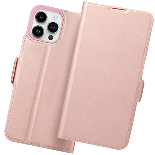 Holidi iPhone 14 Pro Hülle, Handyhülle iPhone 14 Pro Klapphülle, [Premium PU Leder] [Kartenfach] [Magnetverschluss] Tasche Schutzhülle Handytasche Flip Klappbar Kompatibel mit iPhone 14 Pro. Rosegold von Holidi