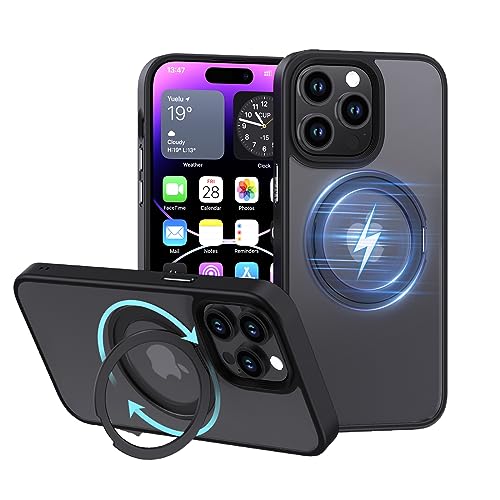 Holidi iPhone 14 Pro Hülle MagSafe, 360°drehbarer Magnetring, Handyhülle iPhone 14 Pro Hülle mit Ständer/Halter, Schutzhülle iPhone 14 Pro, Militärischer Schutz. Matt schwarz von Holidi