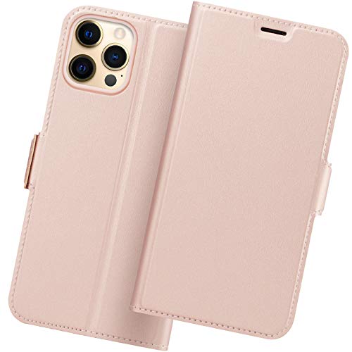 Hülle iPhone 12 Pro, Handyhülle iPhone 12 Pro, Klapphülle iPhone 12 Pro, iPhone 12 Pro Tasche, Schutzhülle iPhone 12 Pro Kartenfach, Leder Handytasche, Etui Folio/Flip Phone Cover Case. Rosegold von Holidi