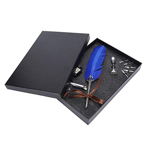 Holigie Classical Quill Pen Pen Set, Schülerlehrer Antique Kalligraphie Vintage, für Schreibwaren, Bestes set für Schreiben, Zeichnen, Unterschriften, Dekoration (Blau) von Holigie