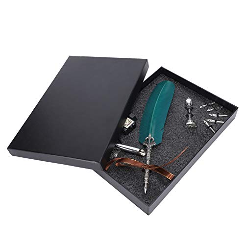 Holigie Classical Quill Pen Pen Set, Schülerlehrer Antique Kalligraphie Vintage, für Schreibwaren, Bestes set für Schreiben, Zeichnen, Unterschriften, Dekoration (Grün) von Holigie