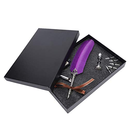 Holigie Classical Quill Pen Pen Set, Schülerlehrer Antique Kalligraphie Vintage, für Schreibwaren, Bestes set für Schreiben, Zeichnen, Unterschriften, Dekoration (Lila) von Holigie