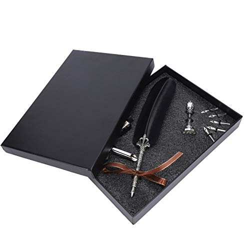 Holigie Classical Quill Pen Pen Set, Schülerlehrer Antique Kalligraphie Vintage, für Schreibwaren, Bestes set für Schreiben, Zeichnen, Unterschriften, Dekoration (Schwarz) von Holigie