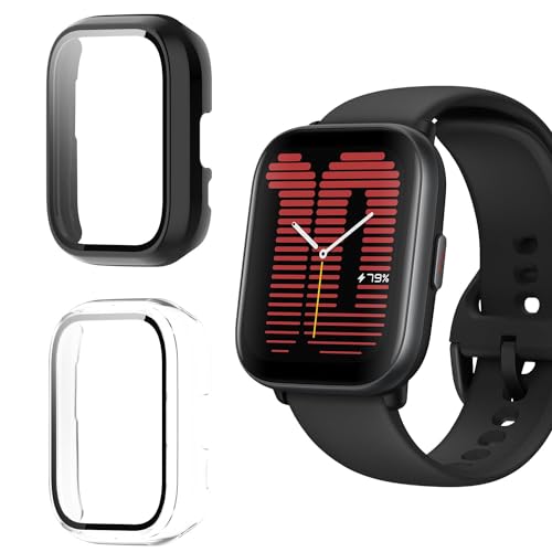 Holilo 2 Stück Hülle Mit Gehärtetes Glas Displayschutz Kompatibles für Amazfit Active Rundum Schutzhülle, Vollständige Abdeckung Schutzhülle Ultradünne Kratzfest Schutz Case Cover von Holilo