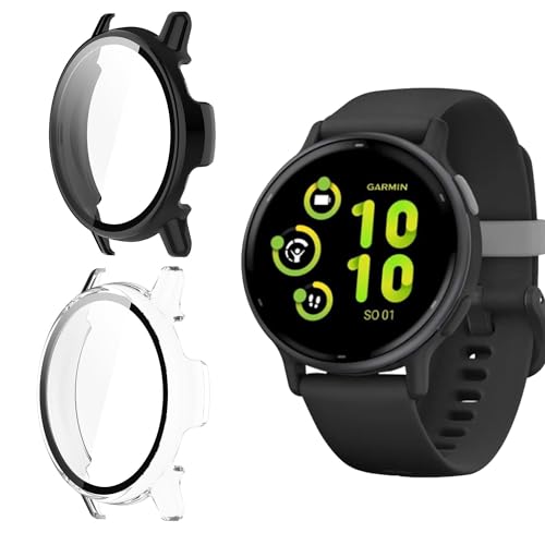 Holilo 2 Stück Hülle Mit Gehärtetes Glas Displayschutz Kompatibles für Garmin Vivoactive 5 Rundum Schutzhülle, Vollständige Abdeckung Schutzhülle Ultradünne Kratzfest Schutz Case Cover von Holilo