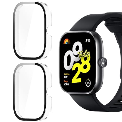 Holilo 2 Stück Hülle Mit Gehärtetes Glas Displayschutz Kompatibles für Xiaomi Redmi Watch 4 Rundum Schutzhülle, Vollständige Abdeckung Schutzhülle Ultradünne Kratzfest Schutz Case-Transparent von Holilo