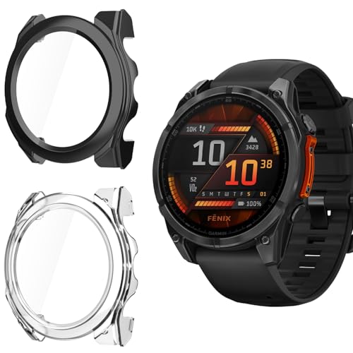 Holilo 2 Stück Hülle Mit Gehärtetes Glas Displayschutz für Garmin Fenix 8 47mm Rundum Schutzhülle,Vollständige Abdeckung Schutzhülle Ultradünne Kratzfest Schutz Case-Schwarz+Transparent Holilo 2 Stück Hülle Mit Gehärtetes Glas Displayschutz für Garmin Fenix 8 47mm Rundum Schutzhülle,Vollständige Abdeckung Schutzhülle Ultradünne Kratzfest Schutz Case-Schwarz+Transparent von Holilo