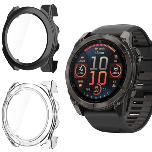 Holilo 2 Stück Hülle Mit Gehärtetes Glas Displayschutz für Garmin Fenix 8 51mm Rundum Schutzhülle,Vollständige Abdeckung Schutzhülle Ultradünne Kratzfest Schutz Case-Schwarz+Transparent Holilo 2 Stück Hülle Mit Gehärtetes Glas Displayschutz für Garmin Fenix 8 51mm Rundum Schutzhülle,Vollständige Abdeckung Schutzhülle Ultradünne Kratzfest Schutz Case-Schwarz+Transparent von Holilo