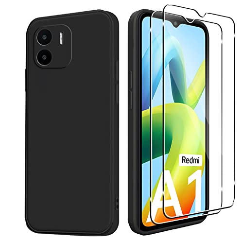 Holilo Hülle + 2 Stück Schutzfolie für Panzerglas für XIAOMI Redmi A1 / Redmi A2,【Kamera Schutz】 Silikon Handyhülle Anti-Kratzer Dünn Schutzhülle 9H Härte Glas Displayschutzfolie Rundumschutz von Holilo