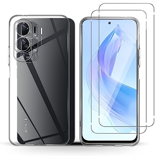 Holilo Hülle +2 Stück Panzerglas Schutzfolie für Honor 90 Lite, TPU Handyhülle Anti-Kratzer Dünn Schutzhülle 9H Härte Glas Displayschutzfolie Rundumschutz - Transparent von Holilo