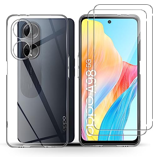 Holilo Hülle +2 Stück Panzerglas Schutzfolie für Oppo A98 5G, TPU Handyhülle Anti-Kratzer Dünn Schutzhülle 9H Härte Glas Displayschutzfolie Rundumschutz von Holilo