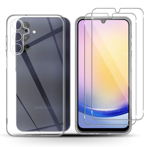 Holilo Hülle +2 Stück Panzerglas Schutzfolie für Samsung Galaxy A25 5G, TPU Handyhülle Anti-Kratzer Dünn Schutzhülle 9H Härte Glas Displayschutzfolie Rundumschutz von Holilo