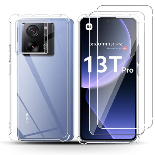 Holilo Hülle +2 Stück Panzerglas Schutzfolie für Xiaomi Mi 13T /13T Pro, TPU Handyhülle Anti-Kratzer Dünn Schutzhülle 9H Härte Glas Displayschutzfolie Rundumschutz von Holilo