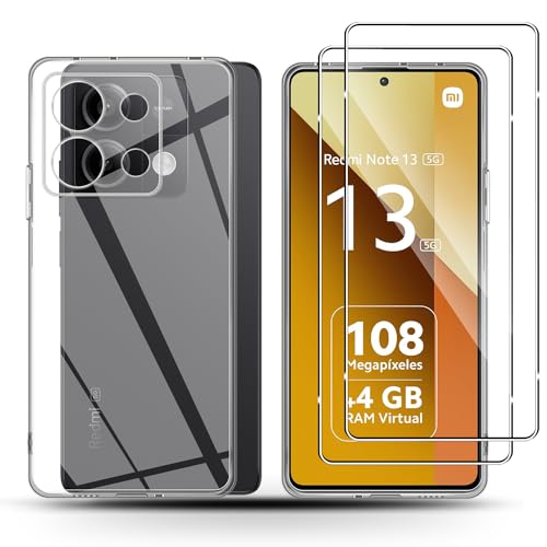 Holilo Hülle +2 Stück Panzerglas Schutzfolie für Xiaomi Redmi Note 13 5G, TPU Handyhülle Anti-Kratzer Dünn Schutzhülle 9H Härte Glas Displayschutzfolie Rundumschutz von Holilo