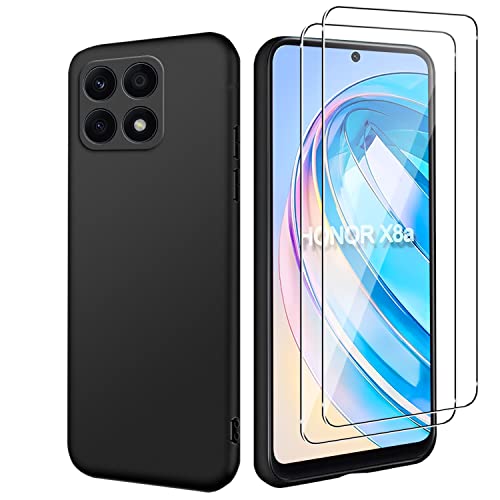 Holilo Hülle +2 Stück Schutzfolie für Honor X8a, TPU Handyhülle Anti-Kratzer Dünn Schutzhülle 9H Härte Glas Displayschutzfolie Rundumschutz -Schwarz von Holilo