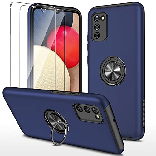 Holilo Hülle Case mit für Samsung Galaxy A03S mit Panzerfolie Schutzfolie [2 Stück], 360 Grad Metal Ring Halter Ständer Stoßfest Handyhülle【TPU + PC】 Ultra Dünn Handyhülle Case - Blau von Holilo