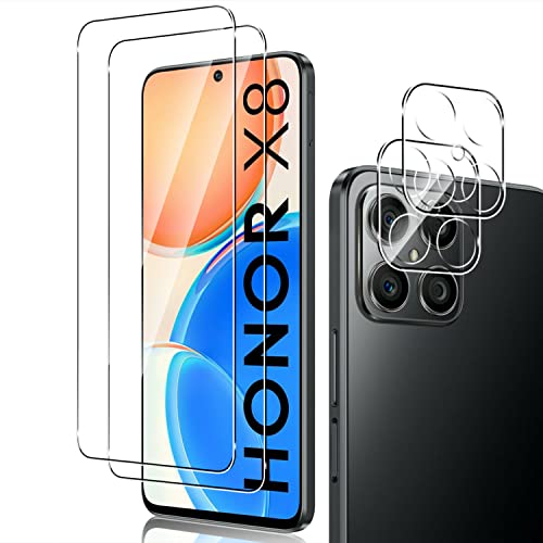 Holilo Schutzfolie für Honor X8 4G Kamera Schützen,【2+2 Stück】 No-Bubble Anti-Kratzen Ultra-klar 9H Härte Display und Kamera schützen Gehärtetes Glas Displayschutzfolie von Holilo