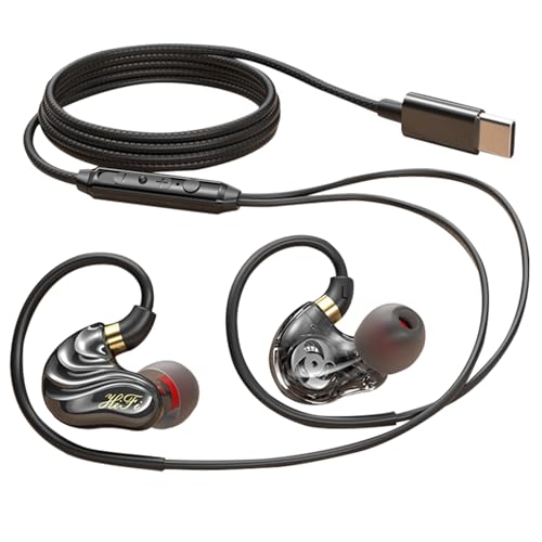 Holiper USB C Dual Treiber Kopfhörer mit Kabel, 1.2m Kabel mit Bügel über Ohr, Kabelgebundene Ohrhörer Extra Bass, in Ear Kopfhörer mit Mikrofon für Handy PC Tablet MP3 Sport Laufen von Holiper