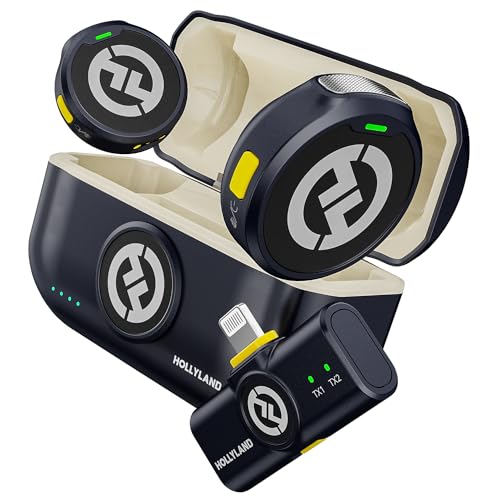 Hollyland Lark M2 Wireless Lavalier Mikrofon für iPhone Lightning MFi-Zertifiziert, 48kHz/24 bit Hi-Fi Audio 30H Dauer 300m Reichweite, ENC Antischall Ansteckmikrofon kabellos für Vlog YouTube von HollyView